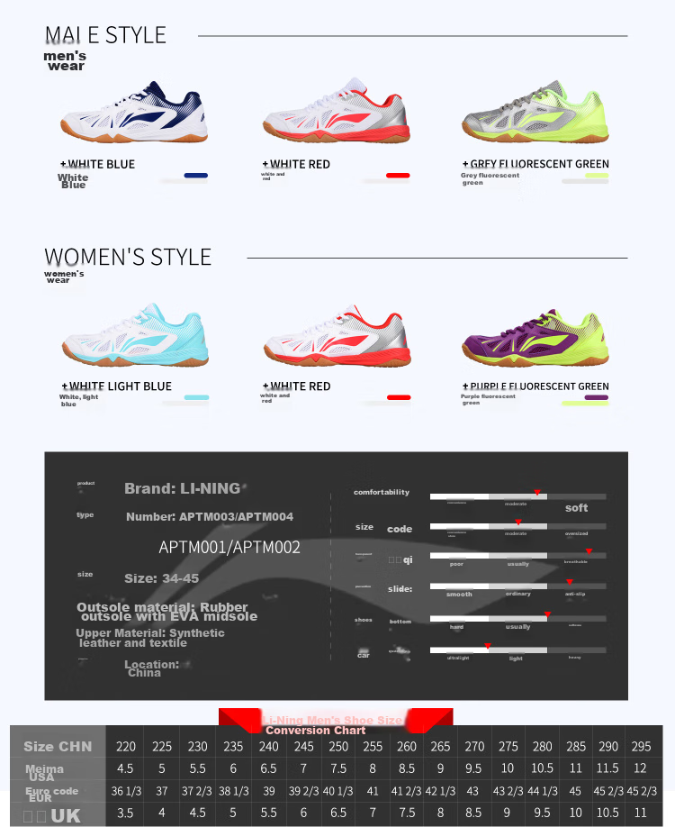 Кроссовки для настольного тенниса Li-Ning APTT017-12/APTT018-12, унисекс, дышащие, нескользящие, для тренировок, белые с синим, размер 40