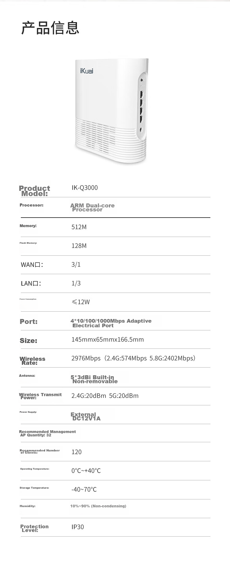 Wi-Fi роутер iKuai Q3000, Gigabit WiFi 6 AX3000, двухдиапазонный, 3 LAN порта