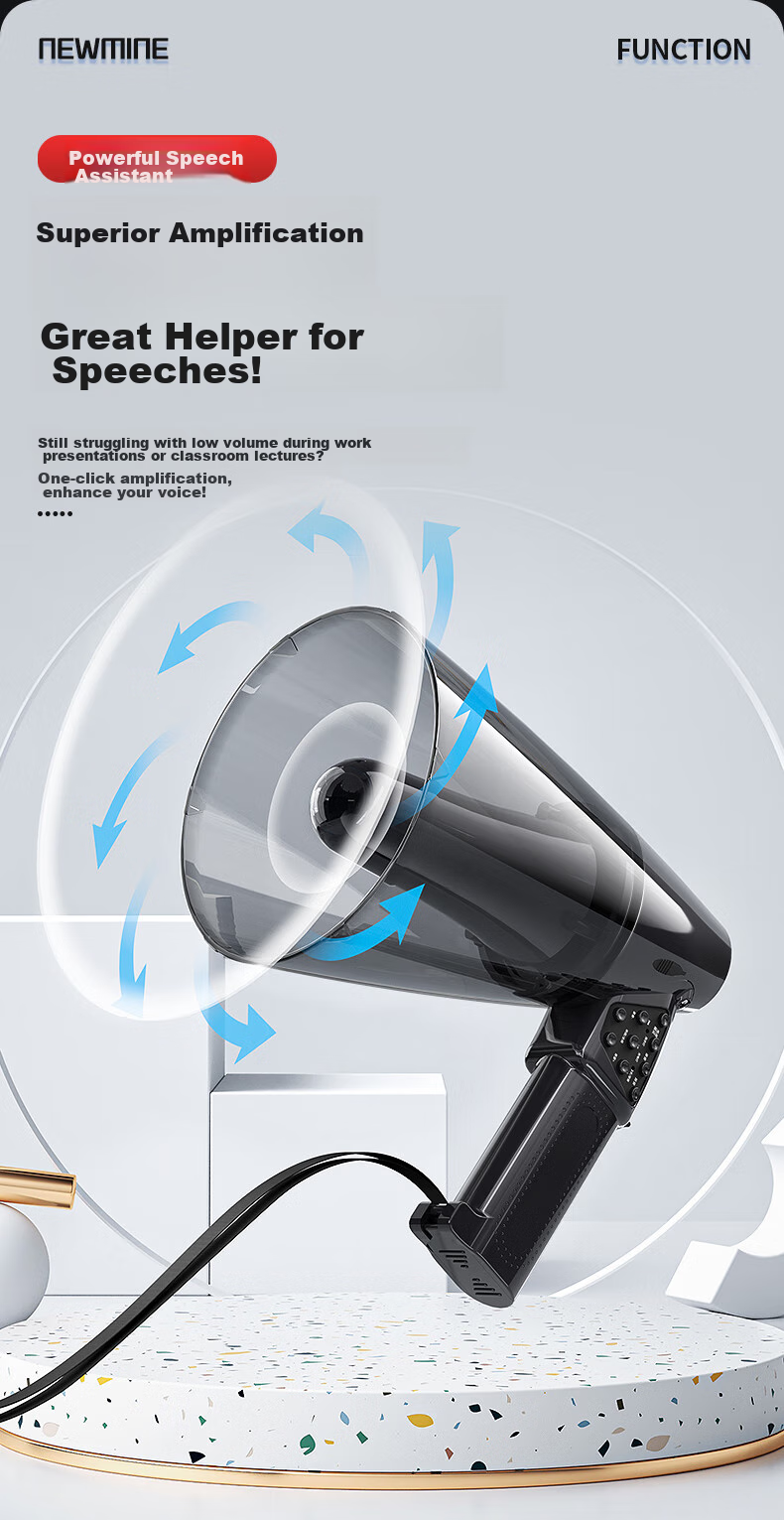 Портативная акустическая система Newmine 669U, мегафон с функцией записи, Bluetooth 5.0, USB/TF, 60 Вт