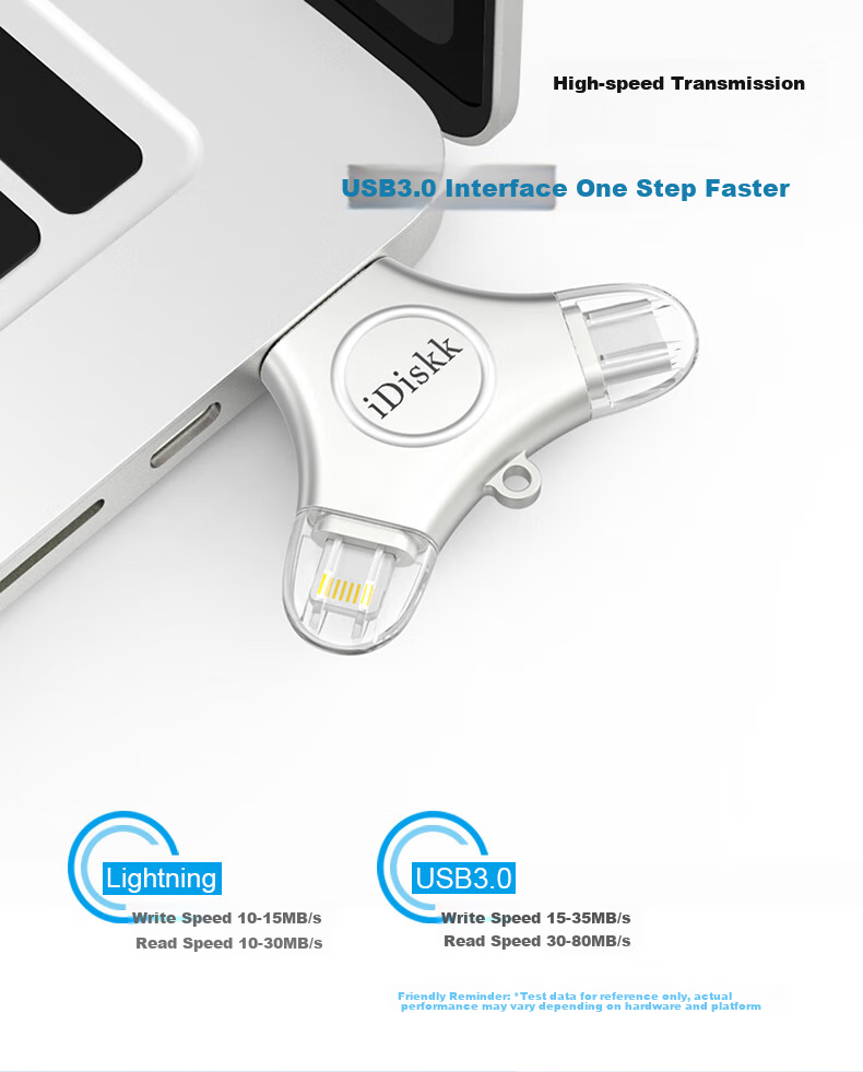 Флеш-накопитель iDiskk U030 64 ГБ MFi Certified, 3-в-1 USB Type-C Lightning, для iPhone, Android, Apple, резервное копирование фото