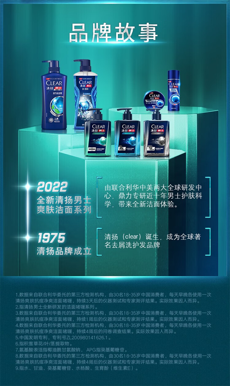 清扬（CLEAR）男士专用护肤品洁面男生祛痘净爽氨基酸啫喱 190克*1