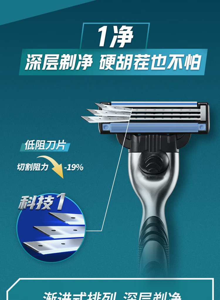 吉列剃须刀手动刮胡刀锋速3 1刀架1刀头手动胡须刀剃胡刀