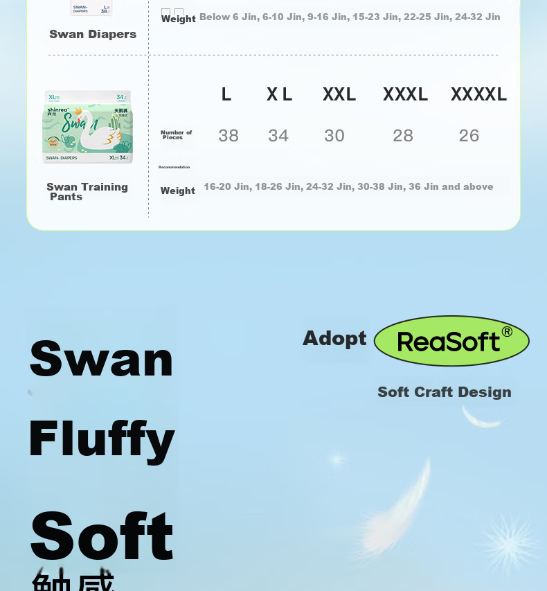 Подгузники-трусики Shinrea Swan XXL, 60 шт.