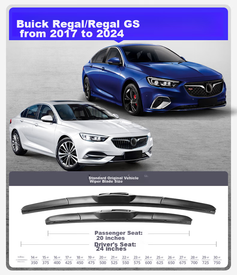 Комплект каркасных щеток стеклоочистителя Paisu для Buick Regal/Regal GS (2017-2025), 24" + 20", бескаркасные, резиновые