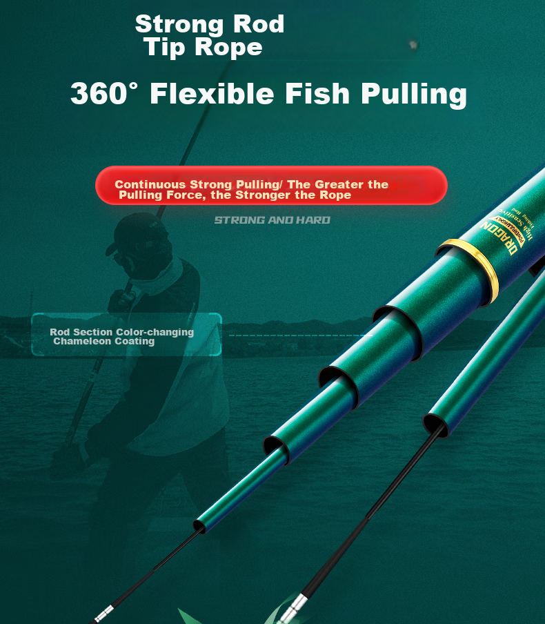 Удочка GW Dragon God Spear Big Fish Edition, 5.4 метра, 19 секций, карбон/стекловолокно, легкая, для большой рыбы в озерах и водохранилищах