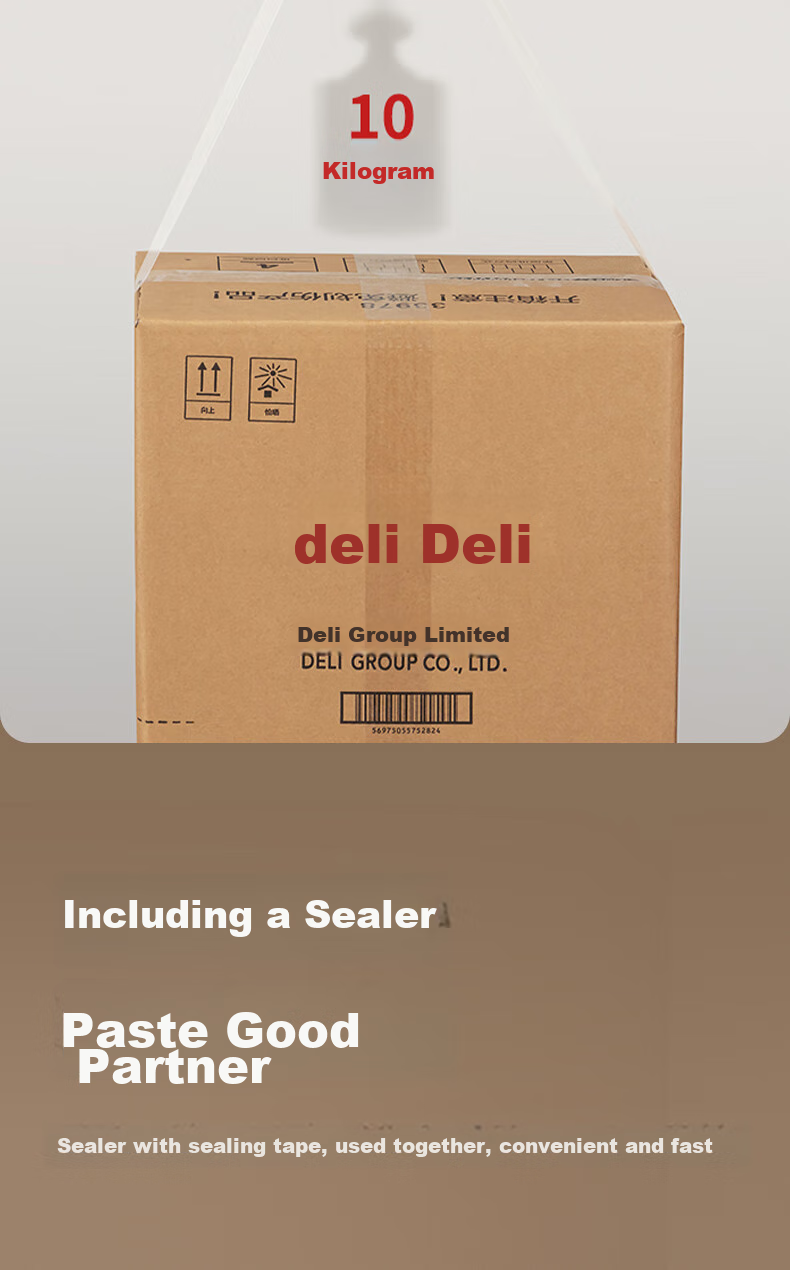 Прозрачная упаковочная лента Deli JD419, 48 мм x 100 м, 48 мкм, 24 рулона в коробке, с диспенсером