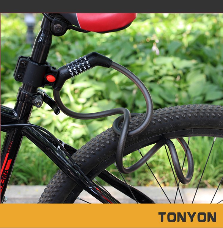 Замок велосипедный TONYON TY5612, стальной трос, противоугонный, 1.2 м, черный