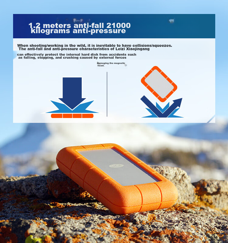 Внешний аккумулятор LaCie Rugged Portable Hard Drive, 2 ТБ, ударопрочный, водостойкий, пыленепроницаемый, интерфейс USB-C, совместимость с Mac, портативный и устойчивый к падениям, внешний жесткий диск