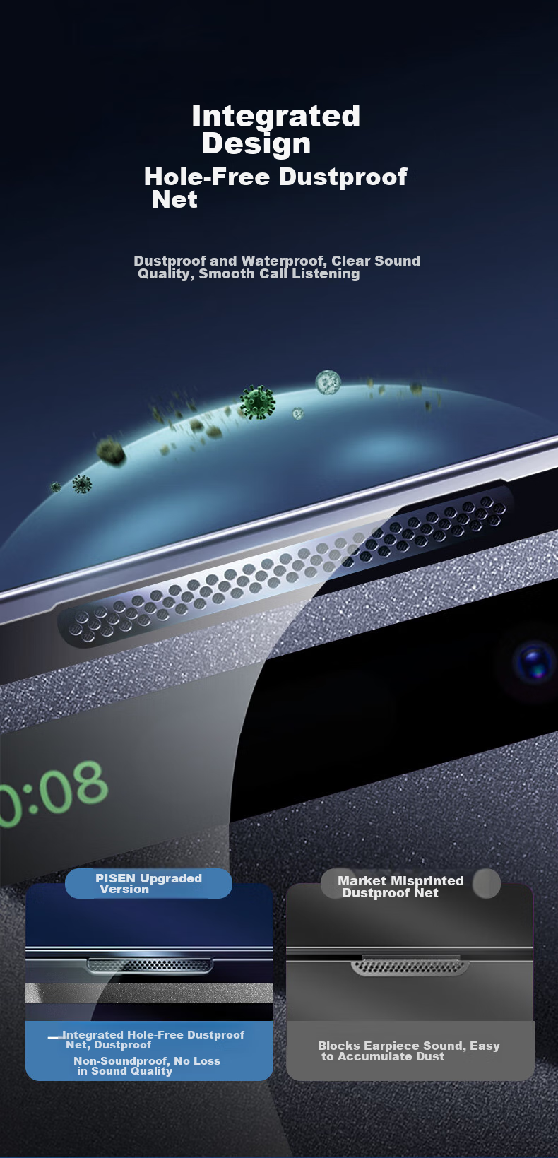 Защитное стекло PISEN для iPhone 15 Pro Max, полное покрытие Corning Glass, HD Clear, пыленепроницаемое, антиотпечатки, ударопрочное, 1 шт.