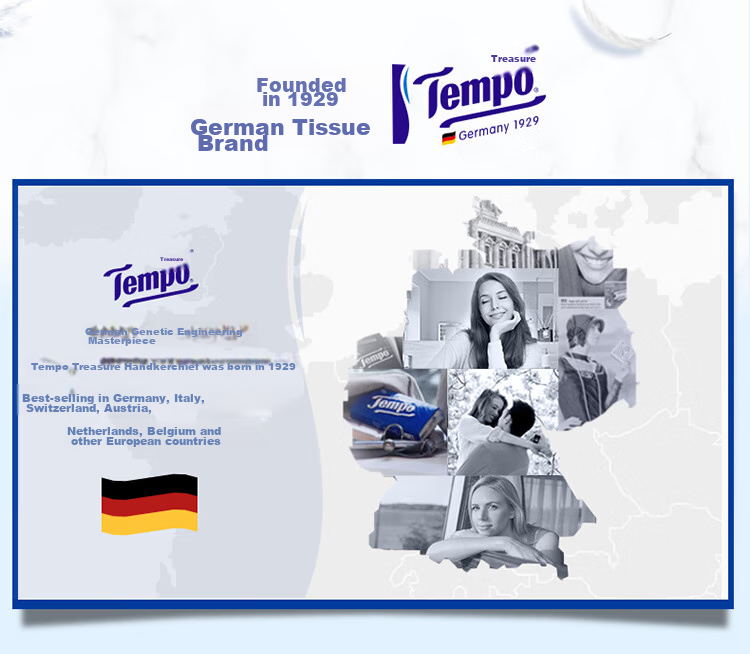 Рулонная туалетная бумага TEMPO Yibo's Choice, 4-слойная, без отдушек, 135 г/рулон, 10 рулонов в упаковке, смываемая, натуральная древесная масса