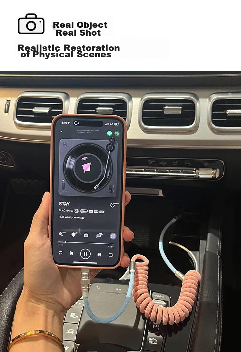Автомобильное зарядное устройство Dijialun с кабелем для Apple iPhone 14, Carplay BMW Mercedes-Benz, USB+Apple, 100W, черный