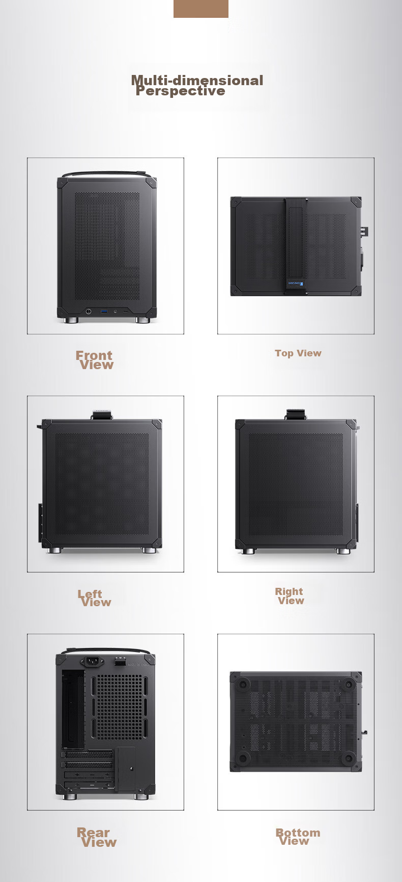Корпус JONSBO C6 ITX Черный, Mini-ITX, ATX БП, 4 сетчатые панели, 3 вентилятора, Type-C