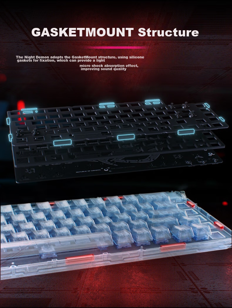 ROG Night Demon Механическая клавиатура, беспроводная/трехрежимная игровая и киберспортивная клавиатура, 75-клавишная раскладка, NX Snow White Switches, RGB Hot-Swappable Customizable Gasket Structure с OLED-экраном, Moonlight White