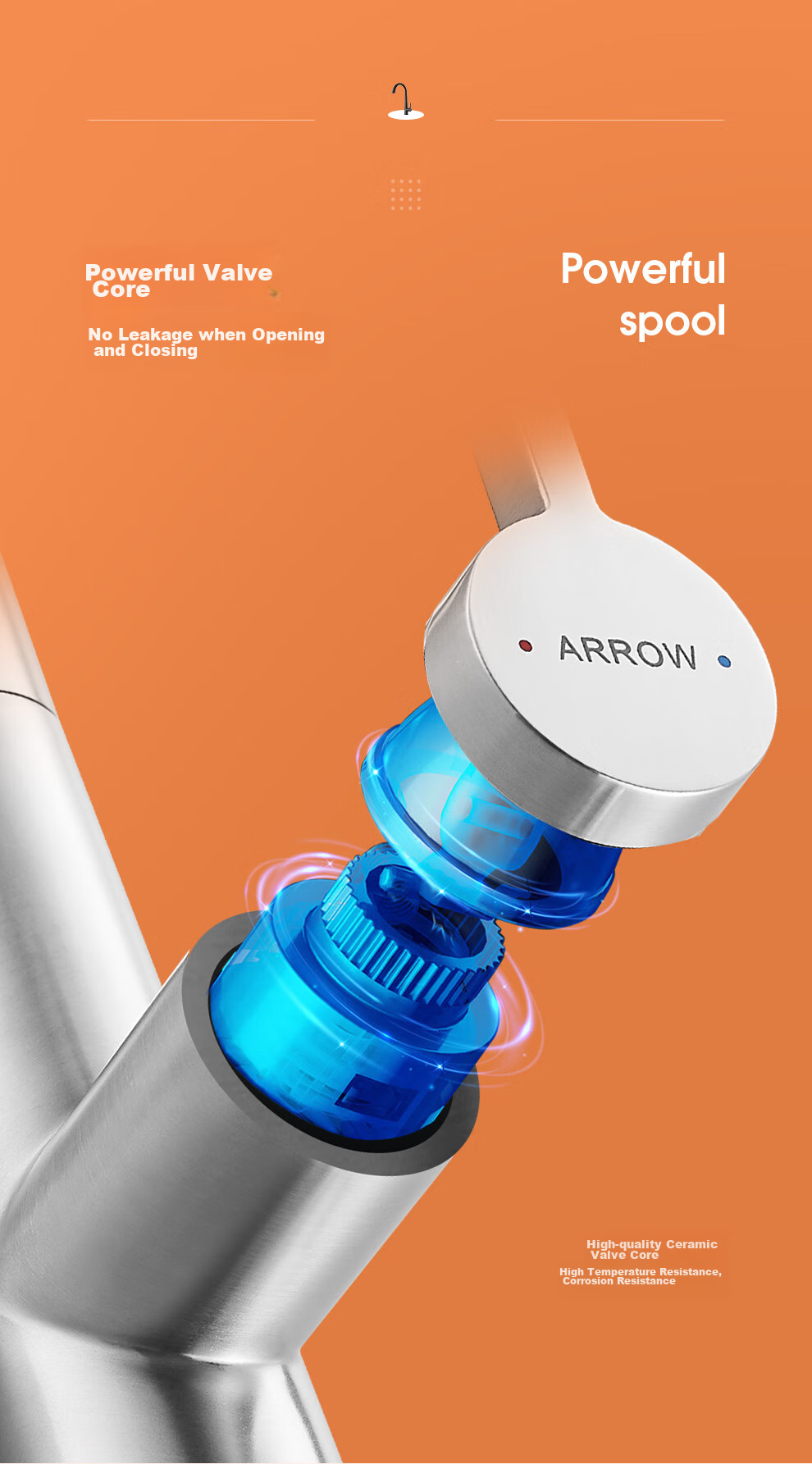 Кухонный смеситель ARROW AE45109SS с выдвижной лейкой, нержавеющая сталь, однорычажный, серебристый