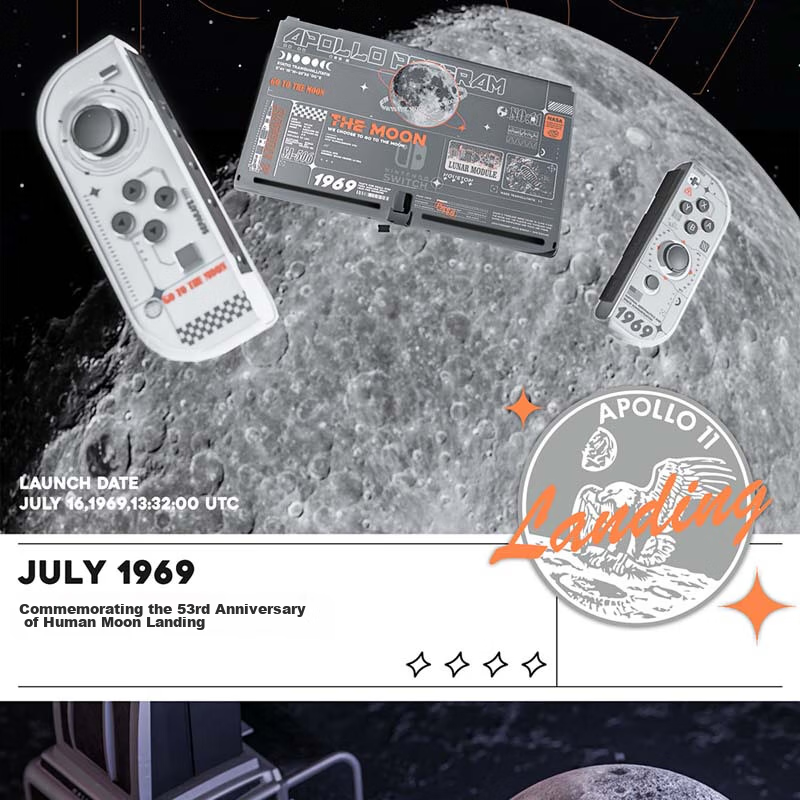 Защитный чехол для Nintendo Switch OLED, дизайн "Лунная программа", твердый, с прямым подключением к базе, съемный, противоскользящий, белый