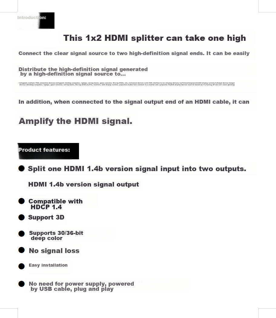 HDMI сплиттер BIAZE 1x2, 4K HD, для подключения ноутбука, ТВ-приставки к монитору или проектору, зеркальное отображение экрана