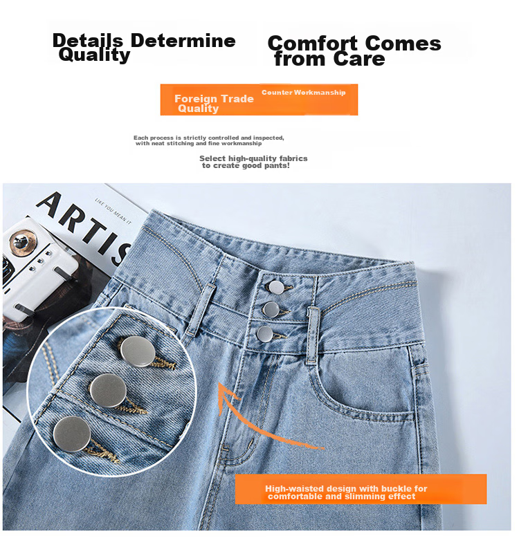 Джинсы женские JEANSWEST, модель 2025 Осень, слимминг, высокая талия, прямые, широкие, синие, размер XL