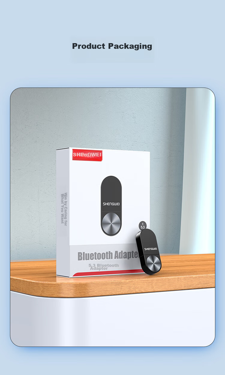 Адаптер Bluetooth 5.3 Shengwei EBT5003G, USB-приемник аудиосигнала, совместимый с ноутбуками, настольными компьютерами, мобильными телефонами, беспроводными наушниками, колонками, мышью, клавиатурой