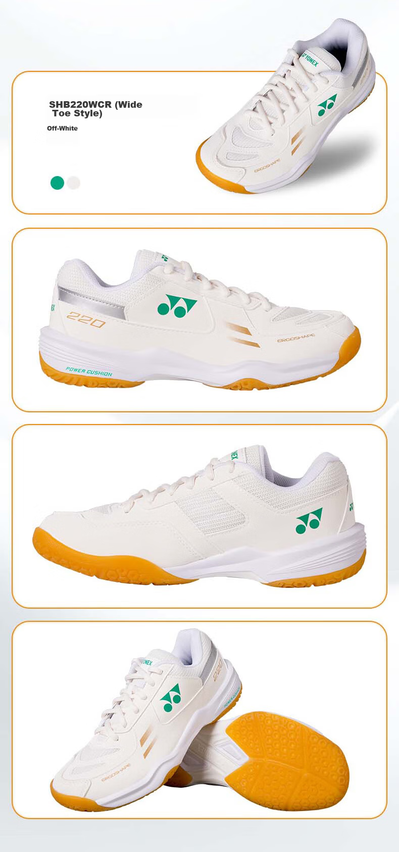 Кроссовки для бадминтона YONEX SHB220CR, износостойкие, амортизирующие, нескользящие, удобные, для соревнований и тренировок, белый и серебристый, размер 41