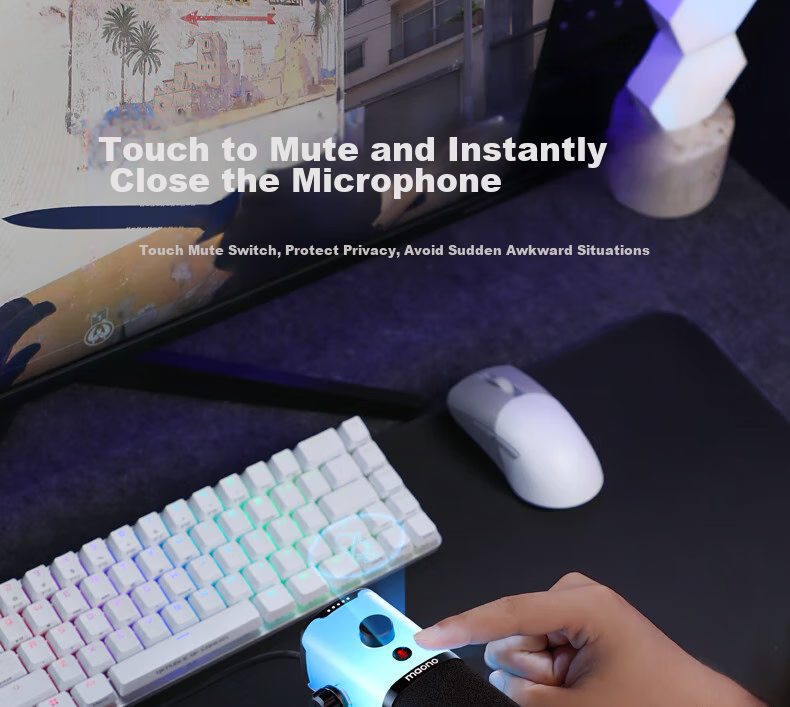 Динамический микрофон Maono PD100XS для компьютера, стриминга, игр, пения, записи, с USB-звуковой картой, шумоподавлением и RGB-подсветкой