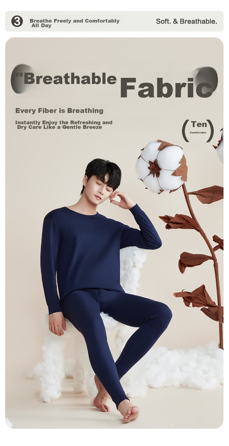 Комплект мужского термобелья Hodohome Autumn And Winter, из 100% хлопка, для мужчин среднего возраста и пожилых, размер L 170/95, цвет Xuanqing