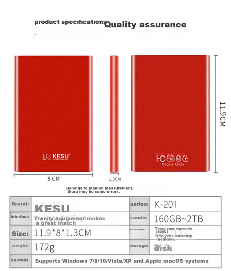 Внешний жесткий диск KESU 500 ГБ, портативный, USB 3.0, большой емкости, механический, для ноутбуков и телефонов, 2,5 дюйма, для хранения данных дома и в офисе