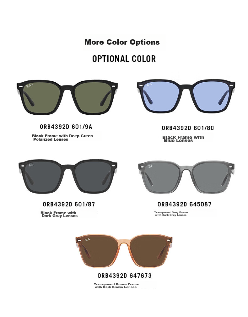 Солнцезащитные очки Ray-Ban RB4392D 601/9A, квадратная большая оправа, унисекс, с поляризованными линзами