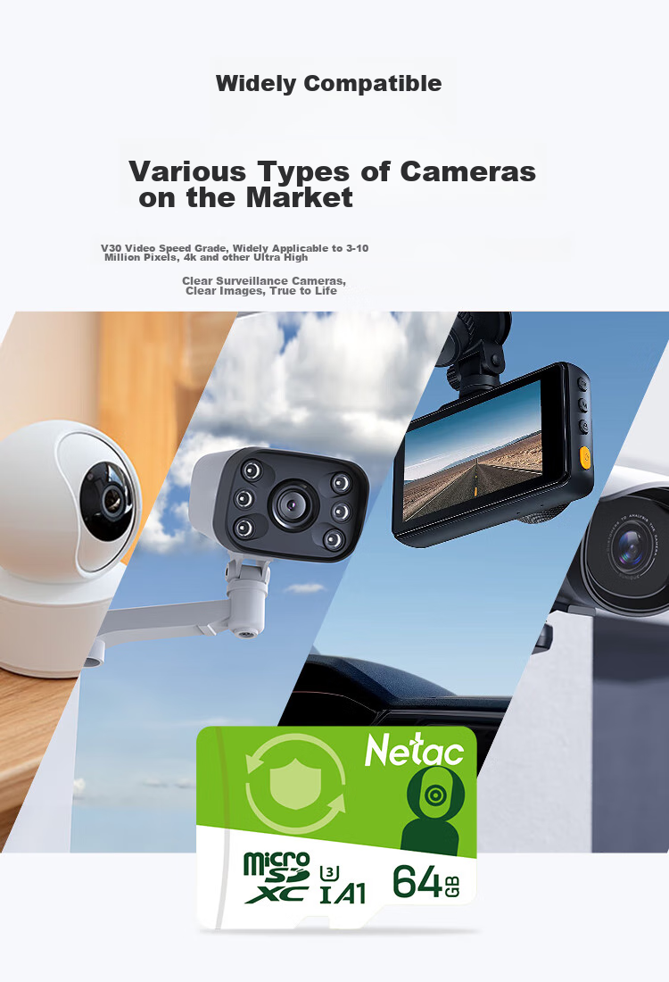 Карта памяти Netac 64GB TF (Micro SD) A1 U3 V30 для видеорегистраторов и систем видеонаблюдения
