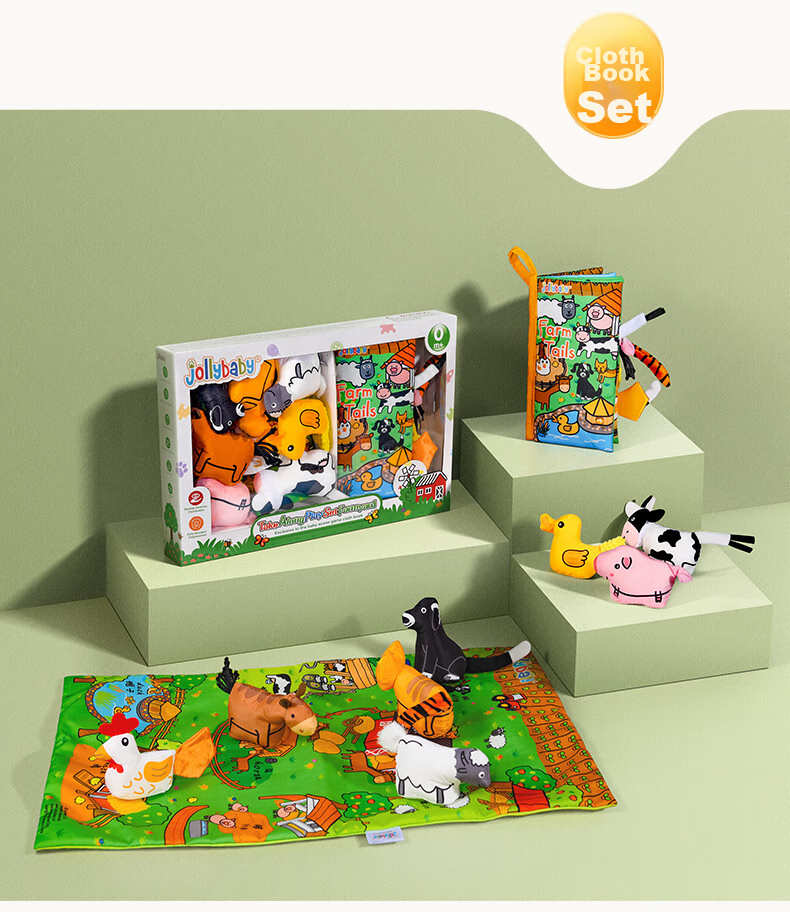 Развивающая 3D книжка-игрушка Jollybaby для малышей от 0 до 1 года, интерактивная, с сенсорными элементами и подвесками, подарочный набор