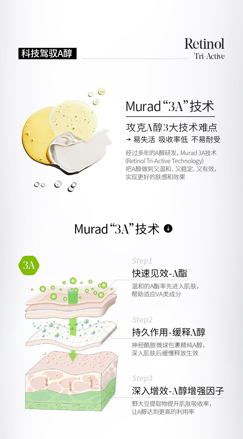 Murad慕拉得视黄醇护肤品套装礼盒A醇精华30ml+晚霜50ml紧致套装化妆品
