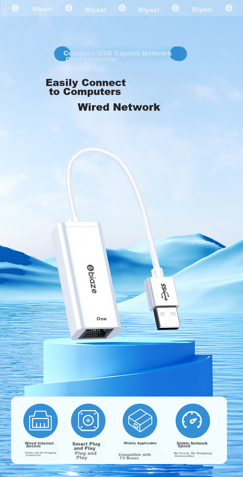 Сетевой адаптер BIAZE USB - RJ45 Ethernet, 100 Мбит/с, драйверы не требуются, для Apple, Huawei, Switch