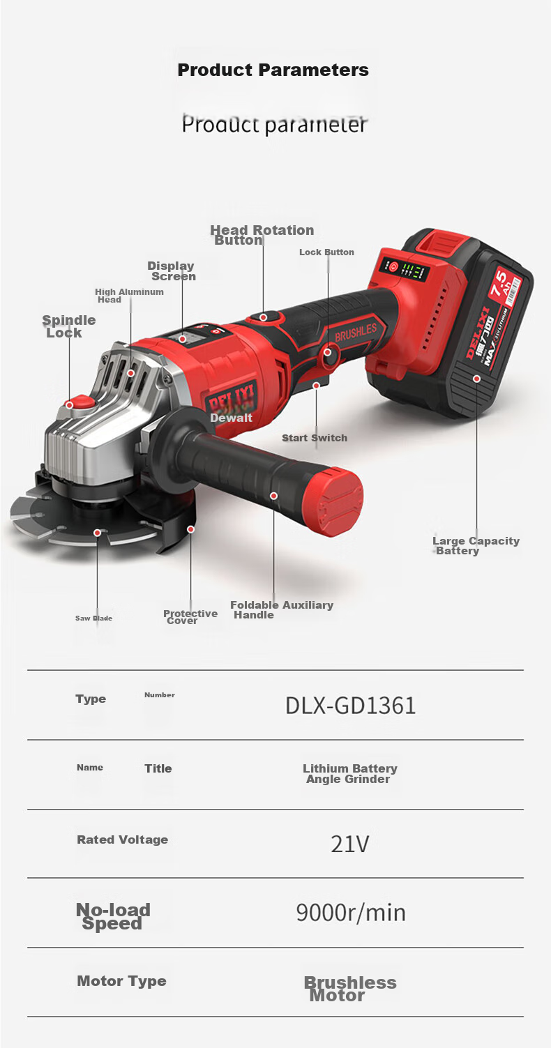 Угловая шлифовальная машина DELIXI ELECTRIC DLX-GD1361, аккумуляторная, 21В, 100мм