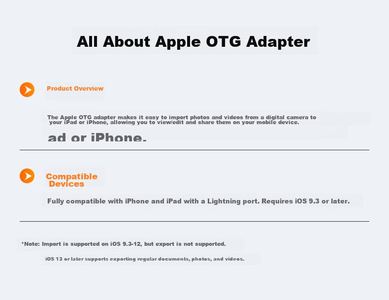 Адаптер BIAZE Apple OTG, конвертер Lightning на USB 3.0, поддержка внешних накопителей, клавиатур, мышей, камер для iPad и iPhone