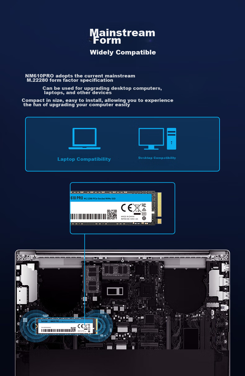 SSD-накопитель Lexar NM610PRO, 1 ТБ, M.2, NVMe PCIe 3.0 x4, скорость чтения 3300 МБ/с