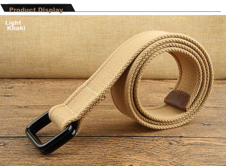 Canvas belt JEVI D-100, Hong Kong style, with double buckle, casual, versatile, for young people, light khaki, 115cm
