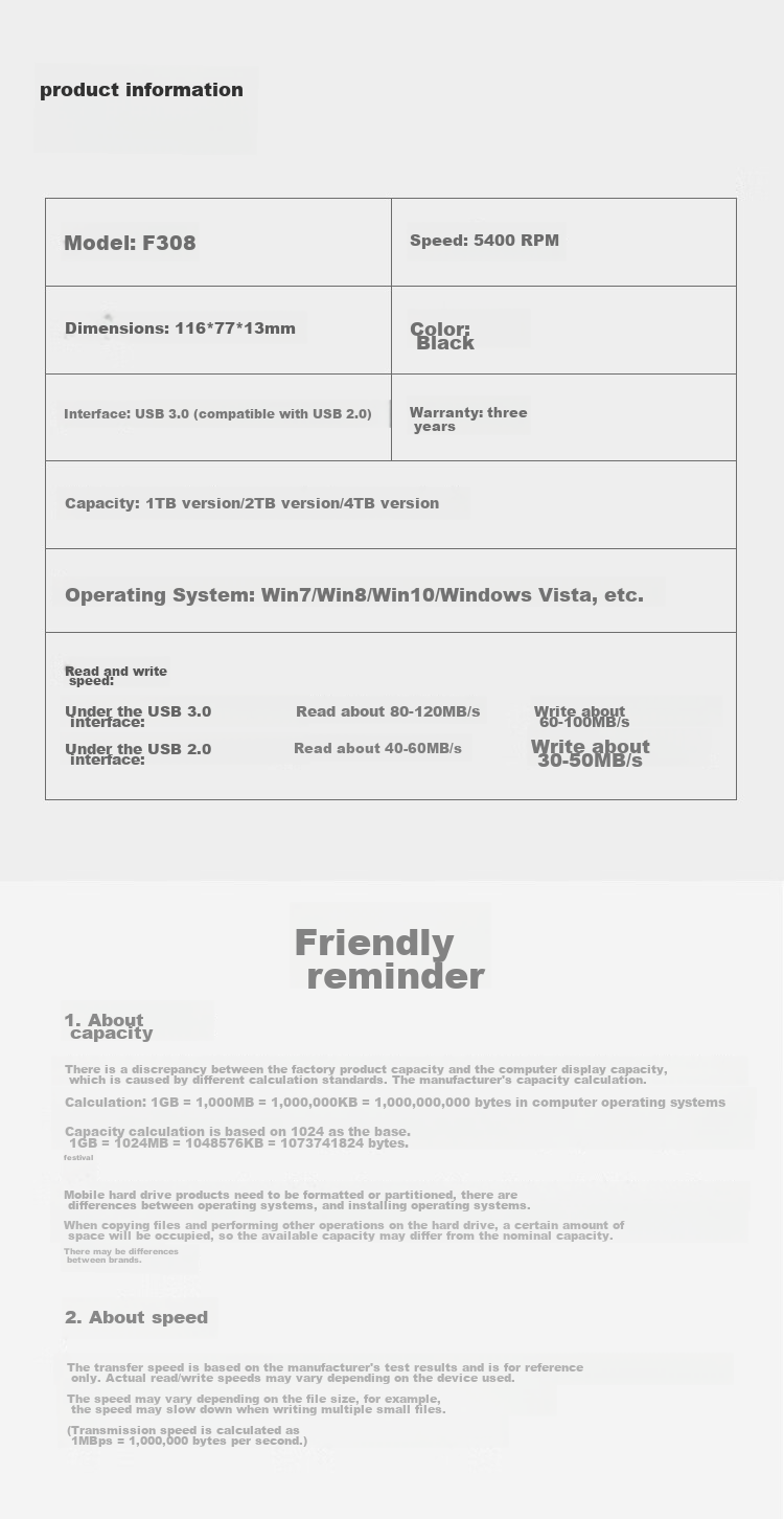 Портативный жесткий диск Lenovo F308, 2 ТБ, USB 3.0, 2.5 дюйма, черный