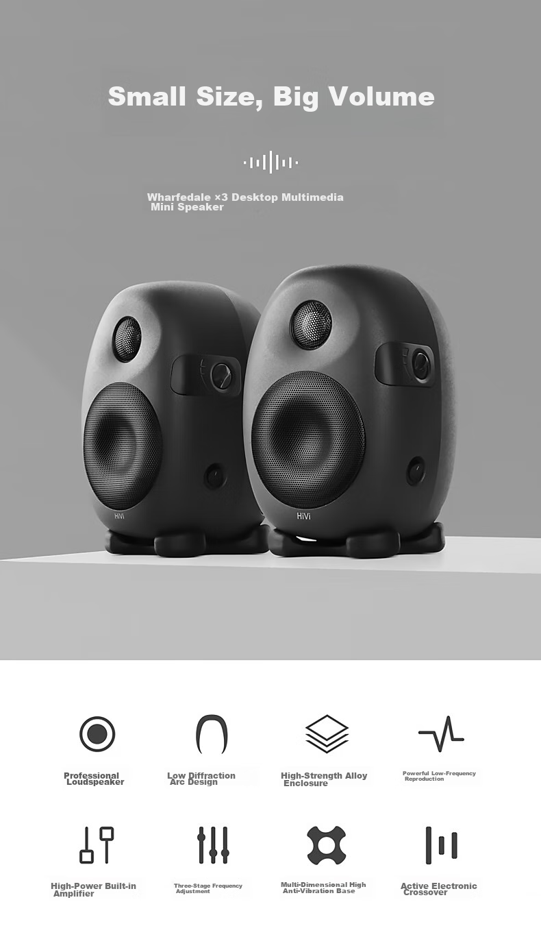 HiVi X3 Audiophile Professional Monitor Speakers, 2.0 Channel High-Fidelity HiFi Quality Sound System, High-Strength Alloy Cabinet (Pair)