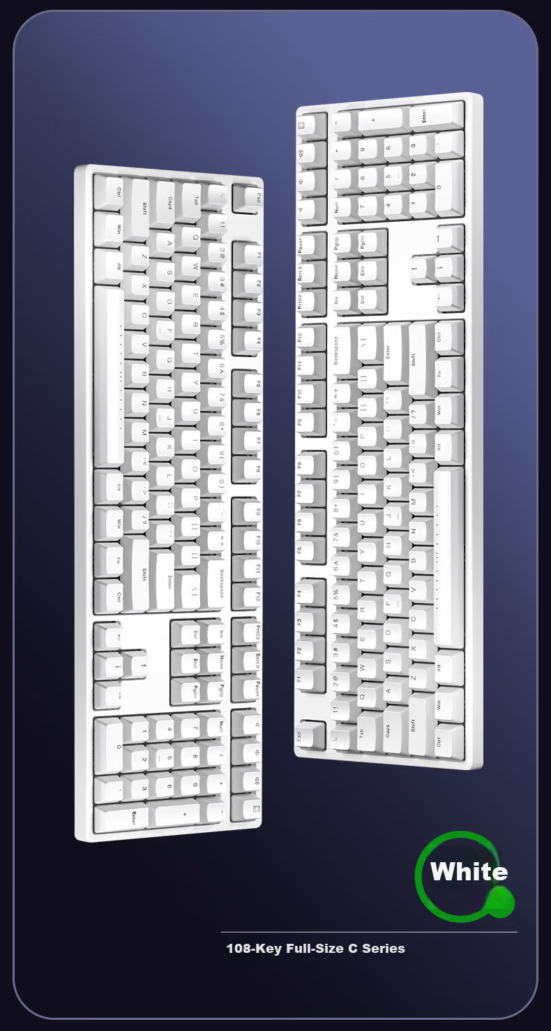 Механическая клавиатура ikbc C108 Wired White Red Switch, 108 клавиш, проводная, белая