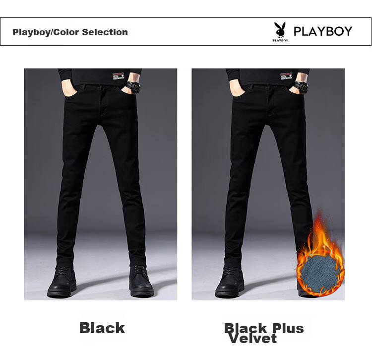 Джинсы PLAYBOY для мужчин, осенние и зимние повседневные брюки, модные эластичные узкие брюки скинни, черные, размер 32