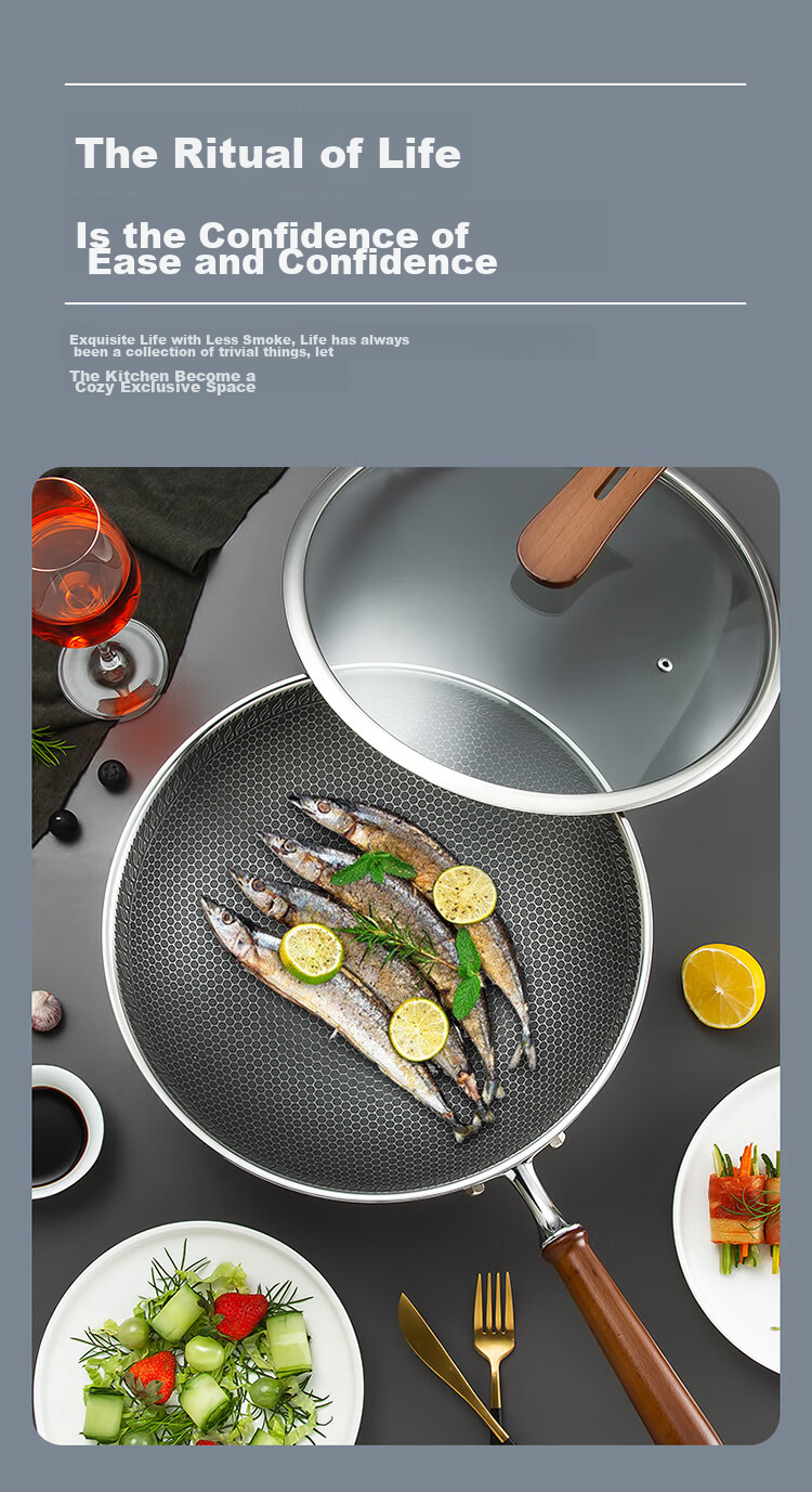 Сковорода MAXCOOK Wok, 316 нержавеющая сталь, 32см, антипригарная, трехслойная сталь, подходит для газовых и индукционных плит, MCC3902