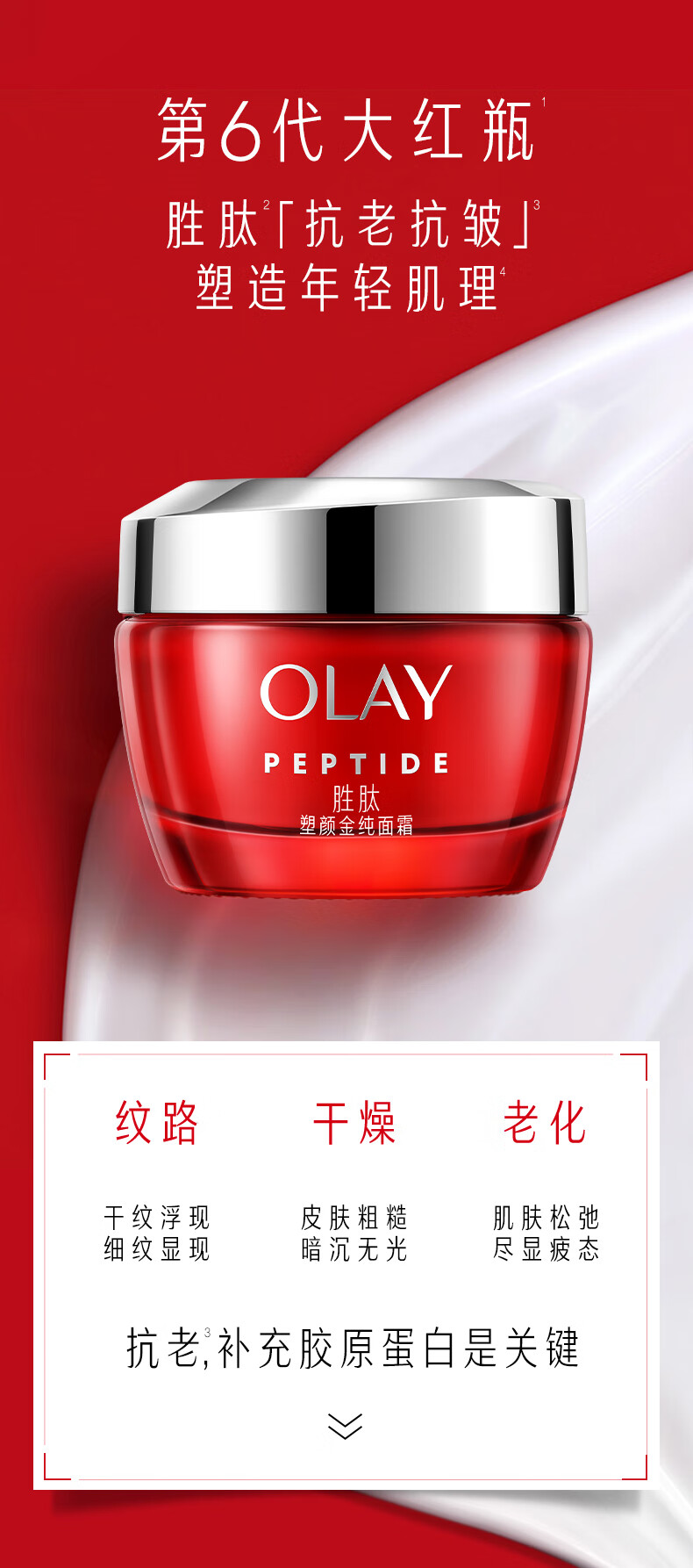 OLAY玉兰油大红瓶面霜50g （乳液补水保湿面霜胜肽抗皱提拉紧致 淡纹) 女士护肤品化妆品圣诞节礼物送女友