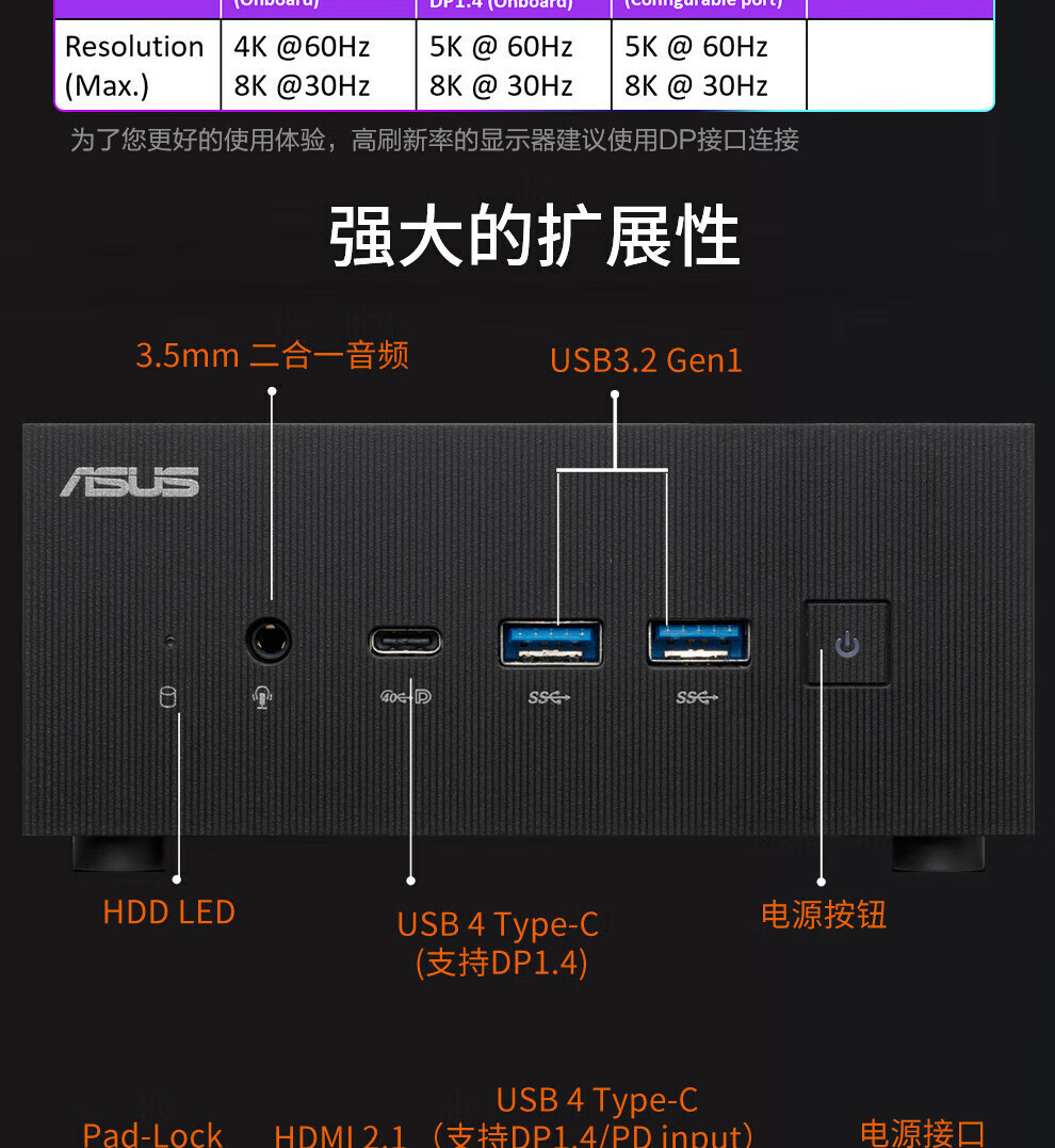华硕(ASUS) PN53商用办公家用mini迷你主机台式机NUC小机箱电脑 (AMD锐龙R9-6900HX 16G 512G 正版Win11)