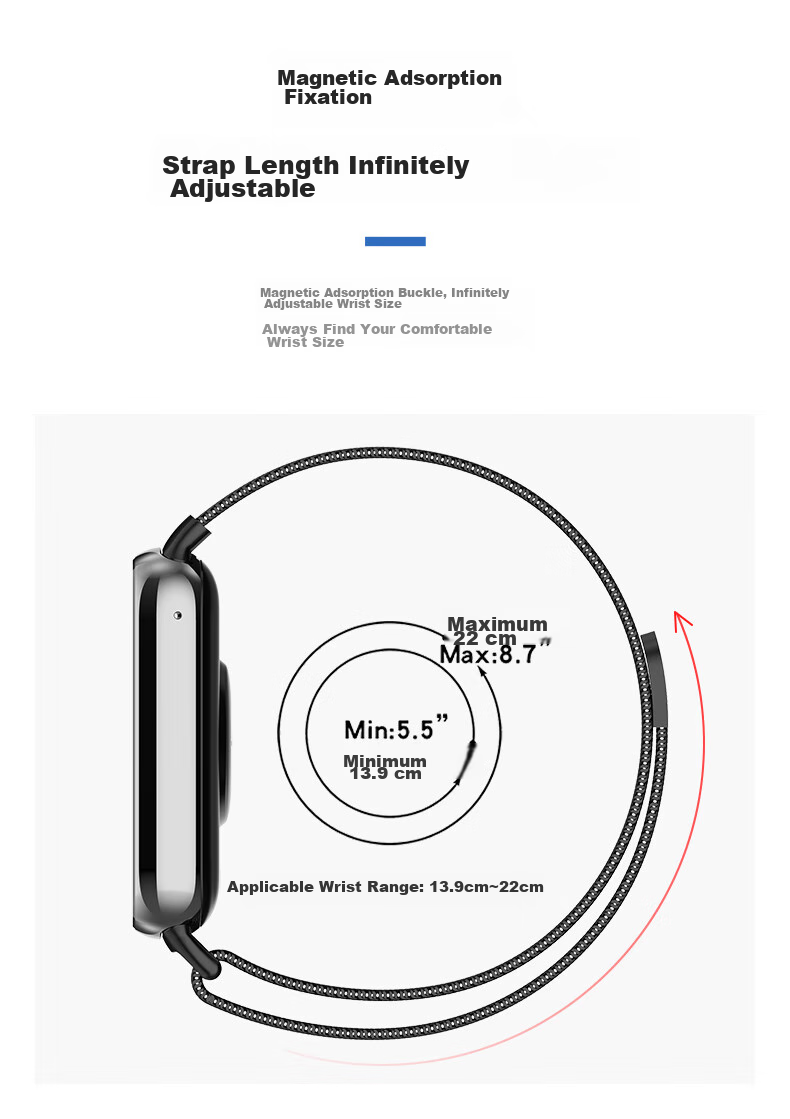 Ремешок KMaxAI Milanese для Xiaomi Mi Band 9/8 Pro, Redmi Watch 6/5/4, нержавеющая сталь, магнитная застежка, серебристый