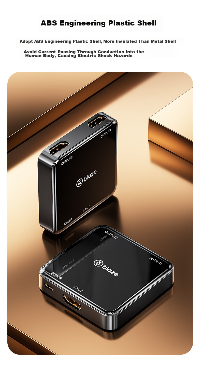 HDMI сплиттер BIAZE 1x2, 4K HD, для подключения ноутбука, ТВ-приставки к монитору или проектору, зеркальное отображение экрана