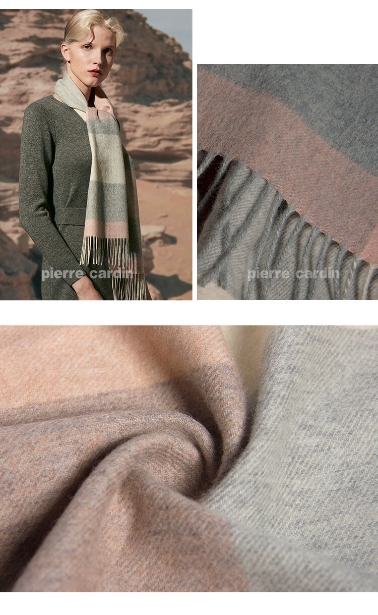 Шарф Pierre Cardin 100% Кашемир Женский Зимний Теплый Шарф с Клетчатым Узором, Подарочный Набор