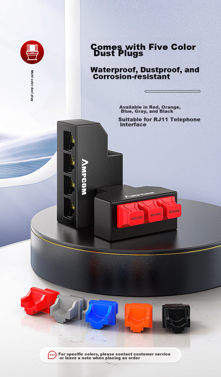 Разветвитель телефонный AMPCOM RJ11, 1 в 3, желтый