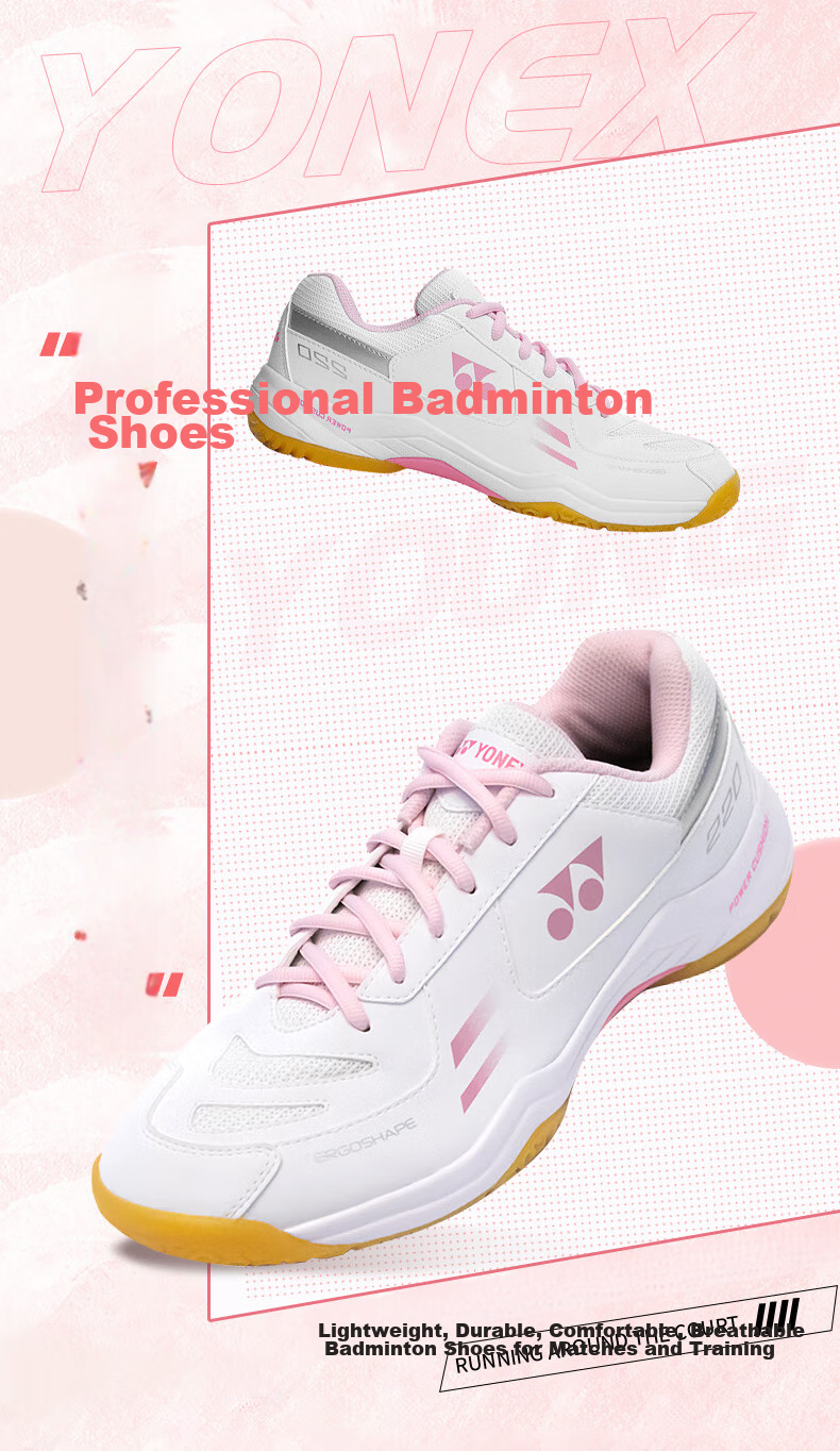Кроссовки для бадминтона YONEX SHB220CR, мужские, унисекс, белые с розовым, размер 37