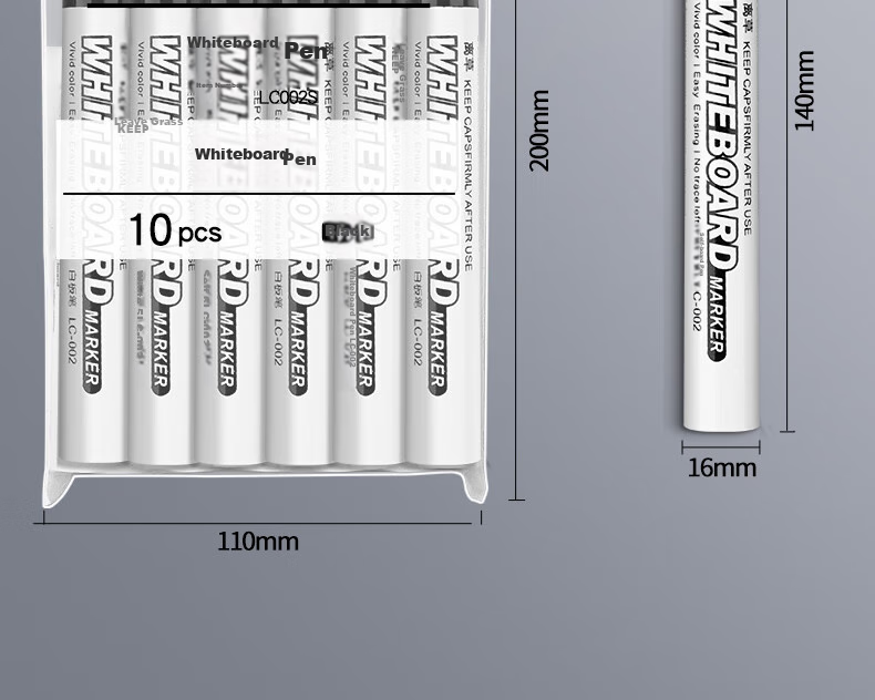 Набор маркеров для белой доски Licao, толстый наконечник, на водной основе, черные, для офиса, школы, 10 шт.