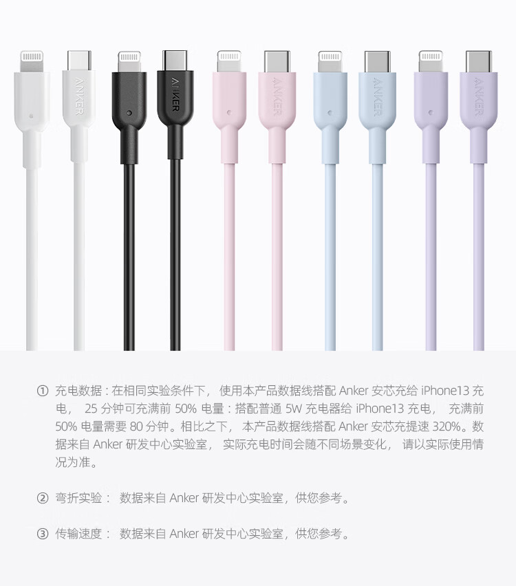Anker安克 MFi认证苹果快充PD20W数据线 iPhone12/11/8/SE手机USB-C/Type-C to Lightning充电器快充头线0.9m