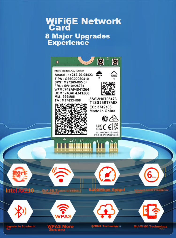 Сетевая карта Wavlink AX210, Gigabit Gaming WiFi 6, встроенная в ноутбук M.2, приемник Wi-Fi, Bluetooth 5.3